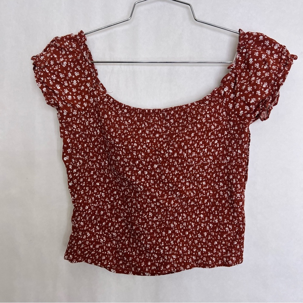 Blush Red Floral Smocked Short Sleeve Top